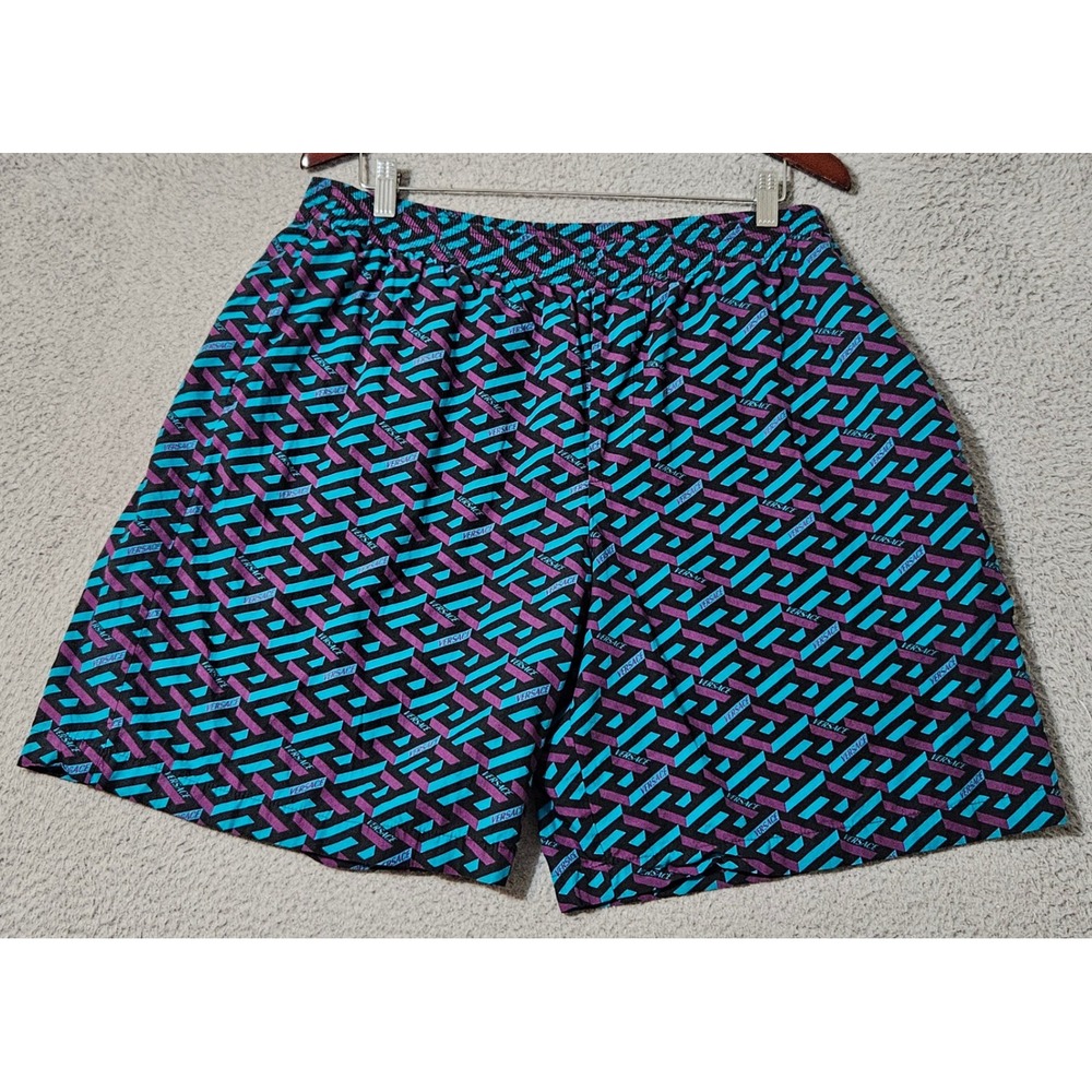 Versace‎ La Greca Monogram Cotton Blend Shorts Size 54 (38 US) Italy Blue Pink